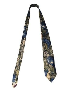 6/8/71. Jeffrey Scott Abstract Blue and Olive Men's Patterned Tie